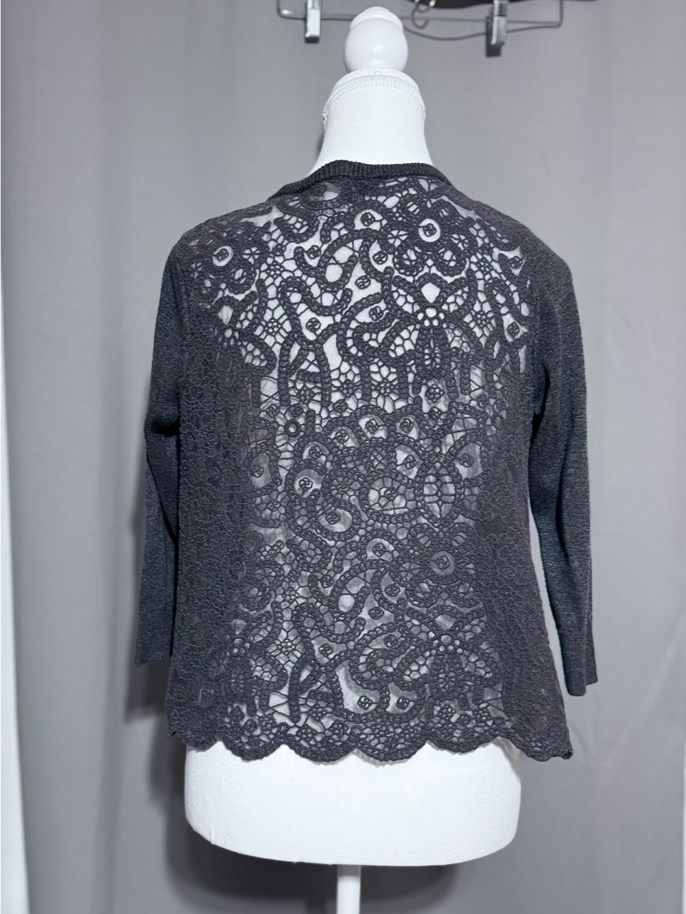 American Eagle Outfitters Gray Lace-Back Cardigan